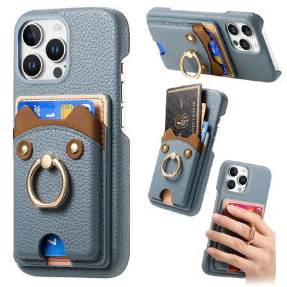 Y6 For iPhone 16 Pro Max Case Cute Bear Design PU Leather+TPU Card Holder Phone Cover