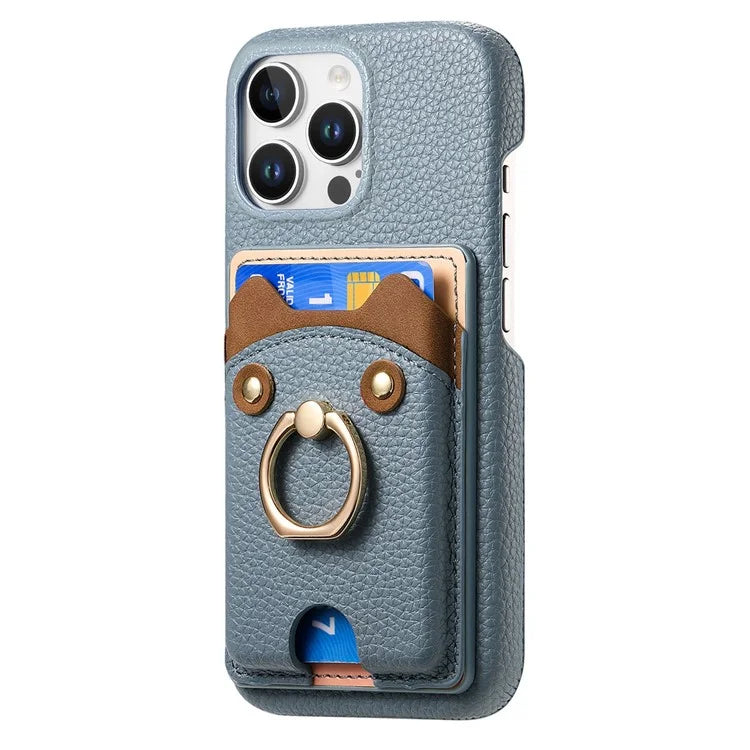 Y6 For iPhone 16 Pro Max Case Cute Bear Design PU Leather+TPU Card Holder Phone Cover