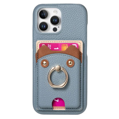 Y6 For iPhone 16 Pro Max Case Cute Bear Design PU Leather+TPU Card Holder Phone Cover