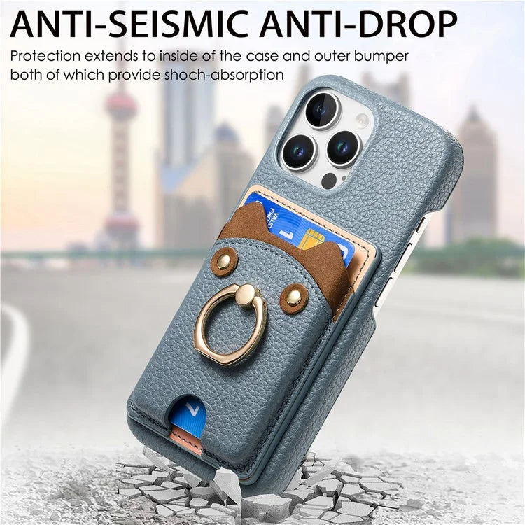 Y6 For iPhone 16 Pro Max Case Cute Bear Design PU Leather+TPU Card Holder Phone Cover