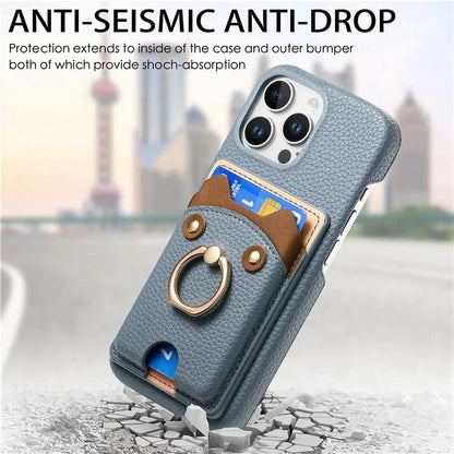 Y6 For iPhone 16 Pro Max Case Cute Bear Design PU Leather+TPU Card Holder Phone Cover