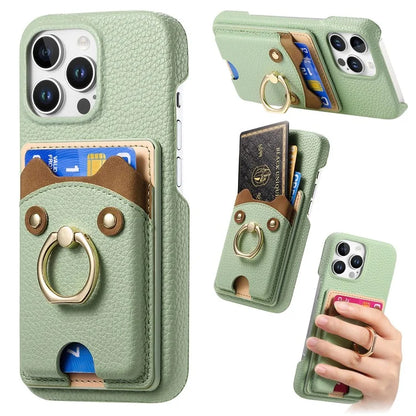 Y6 For iPhone 16 Pro Max Case Cute Bear Design PU Leather+TPU Card Holder Phone Cover