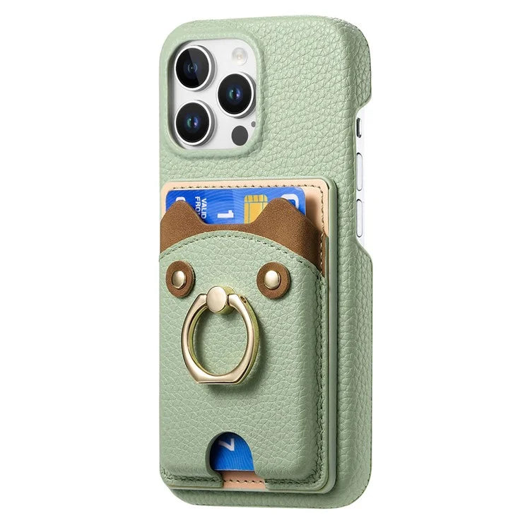 Y6 For iPhone 16 Pro Max Case Cute Bear Design PU Leather+TPU Card Holder Phone Cover