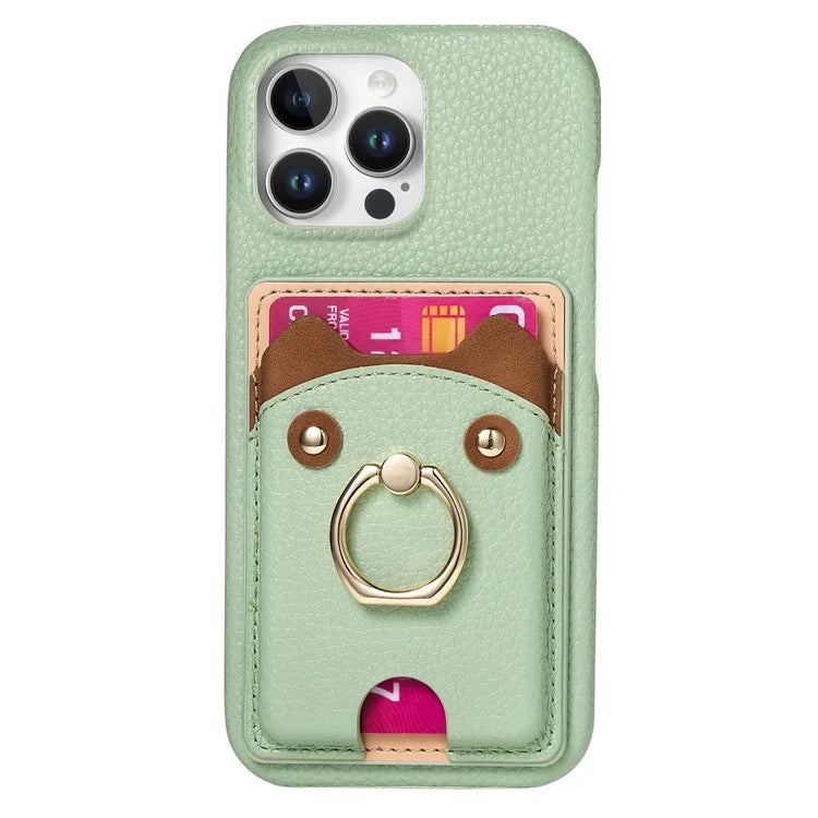 Y6 For iPhone 16 Pro Max Case Cute Bear Design PU Leather+TPU Card Holder Phone Cover