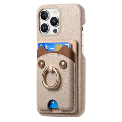 Y6 For iPhone 16 Pro Max Case Cute Bear Design PU Leather+TPU Card Holder Phone Cover