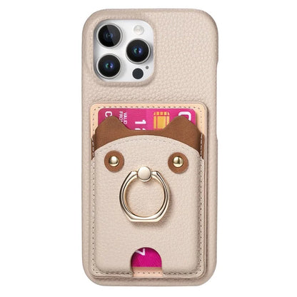Y6 For iPhone 16 Pro Max Case Cute Bear Design PU Leather+TPU Card Holder Phone Cover