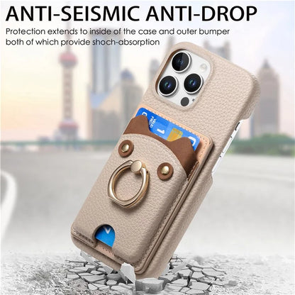Y6 For iPhone 16 Pro Max Case Cute Bear Design PU Leather+TPU Card Holder Phone Cover