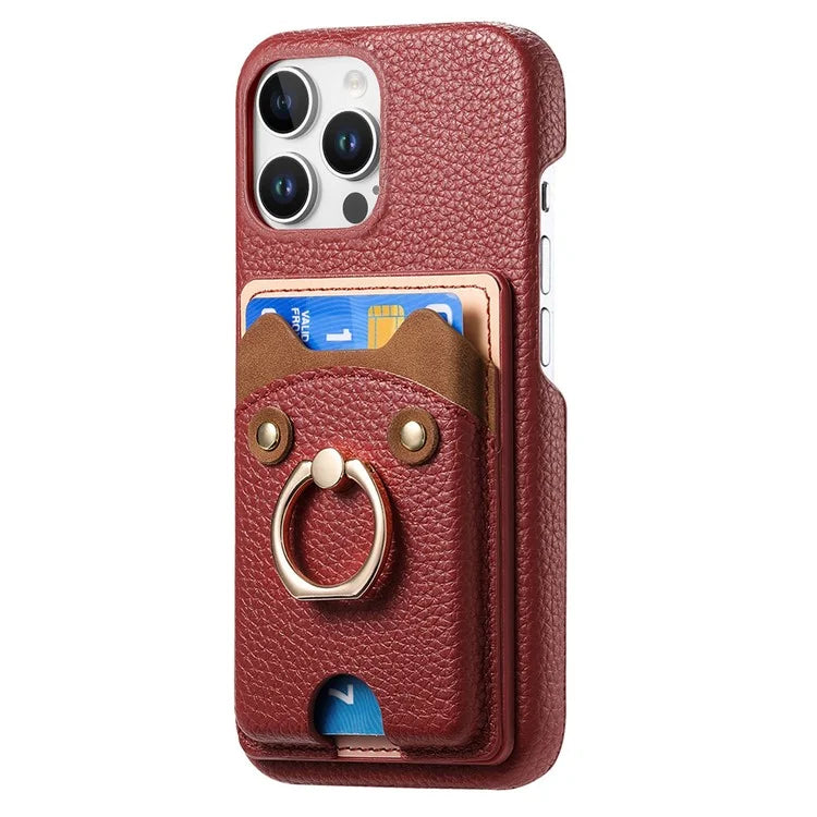 Y6 For iPhone 16 Pro Max Case Cute Bear Design PU Leather+TPU Card Holder Phone Cover