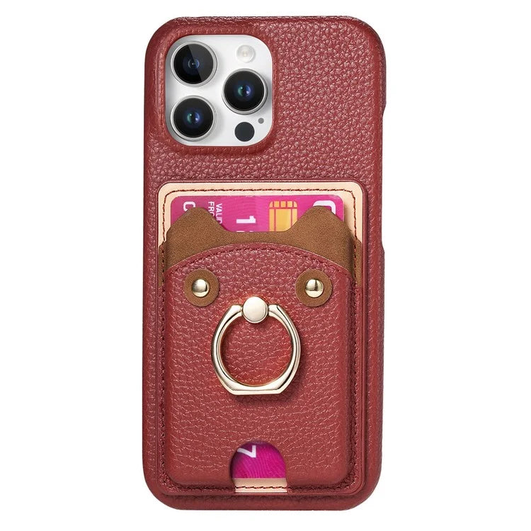 Y6 For iPhone 16 Pro Max Case Cute Bear Design PU Leather+TPU Card Holder Phone Cover