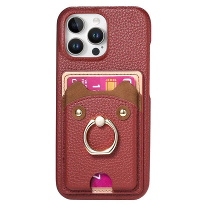 Y6 For iPhone 16 Pro Max Case Cute Bear Design PU Leather+TPU Card Holder Phone Cover