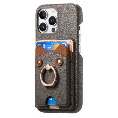 Y6 For iPhone 16 Pro Max Case Cute Bear Design PU Leather+TPU Card Holder Phone Cover