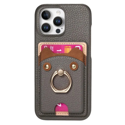 Y6 For iPhone 16 Pro Max Case Cute Bear Design PU Leather+TPU Card Holder Phone Cover