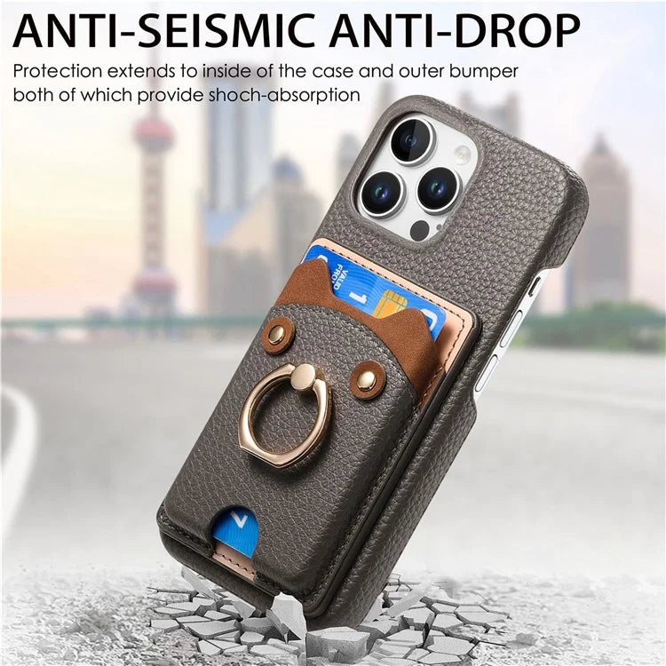 Y6 For iPhone 16 Pro Max Case Cute Bear Design PU Leather+TPU Card Holder Phone Cover