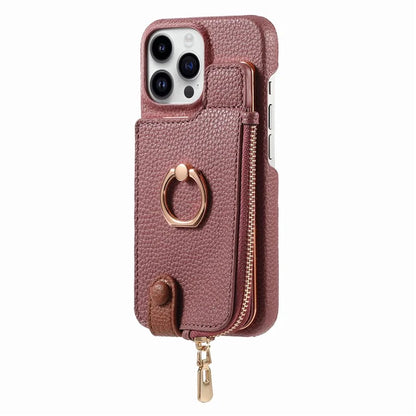 Y3 For iPhone 16 Pro Max Case Card Holder Kickstand Leather+TPU Phone Cover with Zipper Pocket