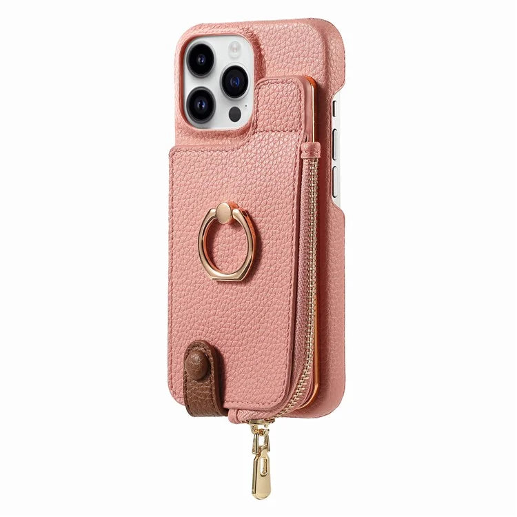 Y3 For iPhone 16 Pro Max Case Card Holder Kickstand Leather+TPU Phone Cover with Zipper Pocket
