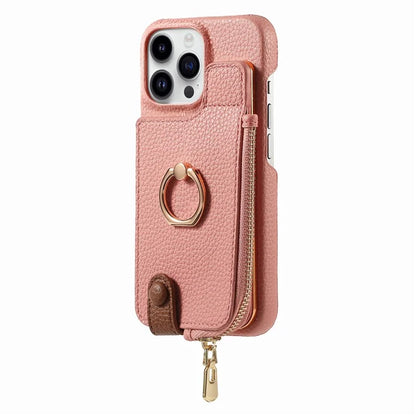 Y3 For iPhone 16 Pro Max Case Card Holder Kickstand Leather+TPU Phone Cover with Zipper Pocket