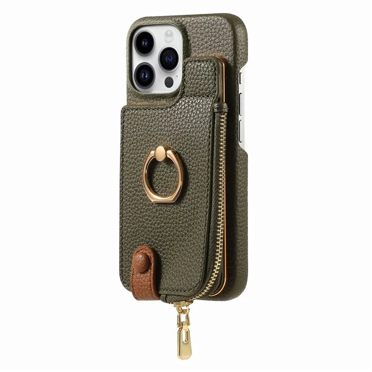 Y3 For iPhone 16 Pro Max Case Card Holder Kickstand Leather+TPU Phone Cover with Zipper Pocket