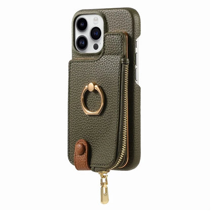 Y3 For iPhone 16 Pro Max Case Card Holder Kickstand Leather+TPU Phone Cover with Zipper Pocket