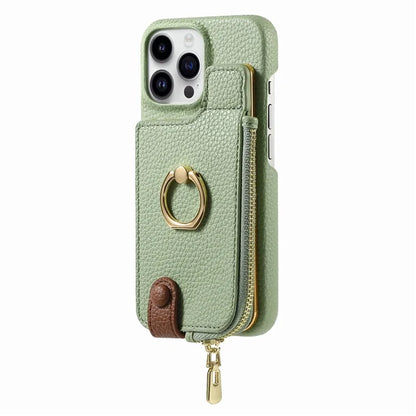 Y3 For iPhone 16 Pro Max Case Card Holder Kickstand Leather+TPU Phone Cover with Zipper Pocket
