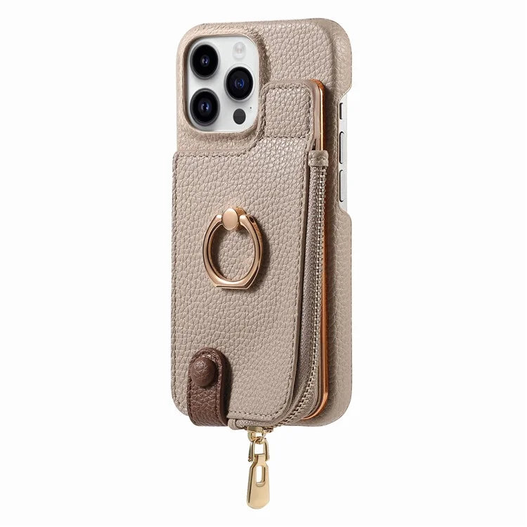 Y3 For iPhone 16 Pro Max Case Card Holder Kickstand Leather+TPU Phone Cover with Zipper Pocket