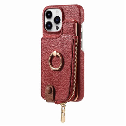 Y3 For iPhone 16 Pro Max Case Card Holder Kickstand Leather+TPU Phone Cover with Zipper Pocket