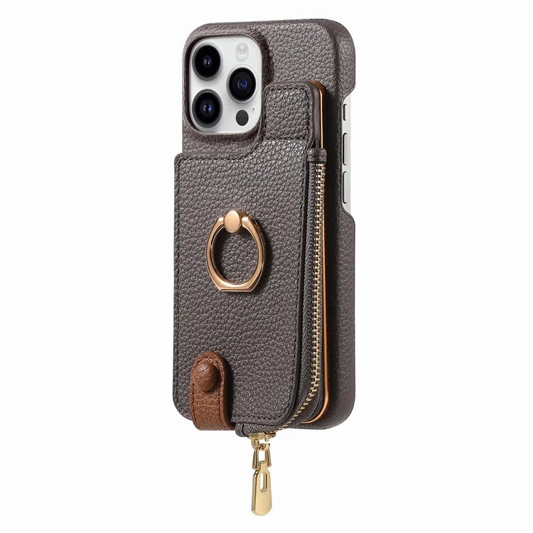 Y3 For iPhone 16 Pro Max Case Card Holder Kickstand Leather+TPU Phone Cover with Zipper Pocket