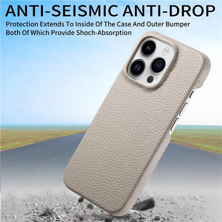 Y1 For iPhone 16 Pro Case Shockproof Litchi Texture Leather+PC Phone Cover