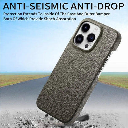 Y1 For iPhone 16 Pro Case Shockproof Litchi Texture Leather+PC Phone Cover