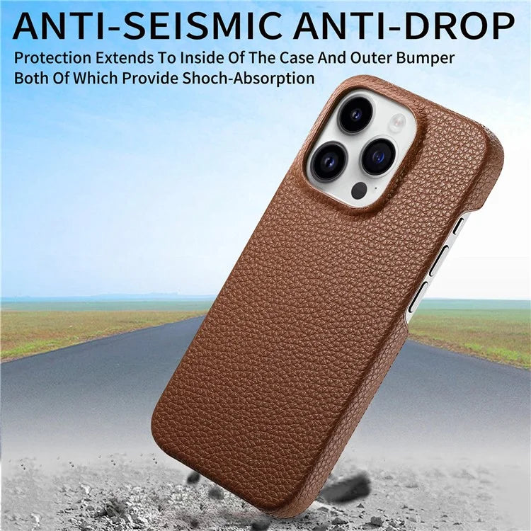 Y1 For iPhone 16 Pro Case Shockproof Litchi Texture Leather+PC Phone Cover