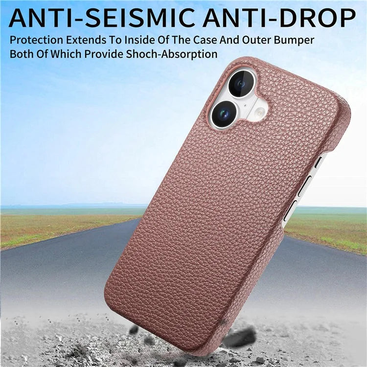 Y1 For iPhone 16 Plus Case Shockproof Litchi Texture Leather+PC Phone Cover
