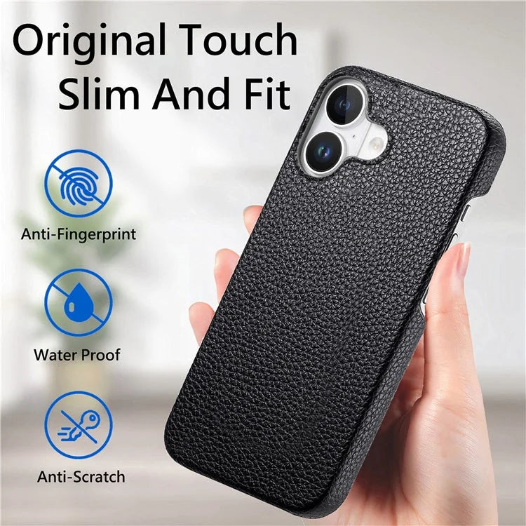 Y1 For iPhone 16 Case Shockproof Litchi Texture Leather+PC Phone Cover