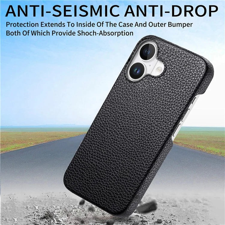 Y1 For iPhone 16 Case Shockproof Litchi Texture Leather+PC Phone Cover