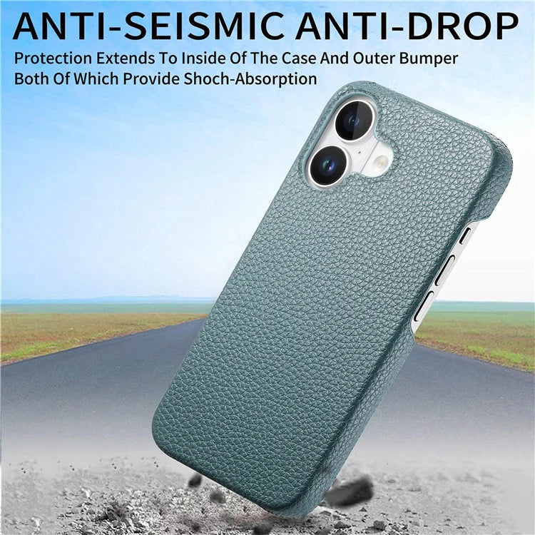 Y1 For iPhone 16 Case Shockproof Litchi Texture Leather+PC Phone Cover
