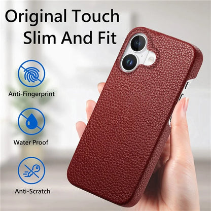 Y1 For iPhone 16 Case Shockproof Litchi Texture Leather+PC Phone Cover