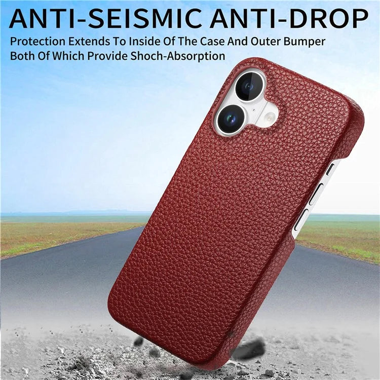 Y1 For iPhone 16 Case Shockproof Litchi Texture Leather+PC Phone Cover