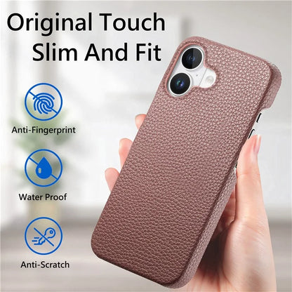 Y1 For iPhone 16 Case Shockproof Litchi Texture Leather+PC Phone Cover
