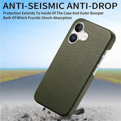 Y1 For iPhone 16 Case Shockproof Litchi Texture Leather+PC Phone Cover