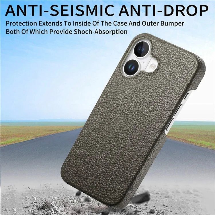 Y1 For iPhone 16 Case Shockproof Litchi Texture Leather+PC Phone Cover