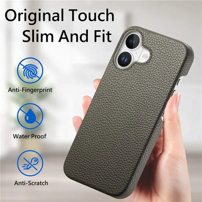 Y1 For iPhone 16 Case Shockproof Litchi Texture Leather+PC Phone Cover