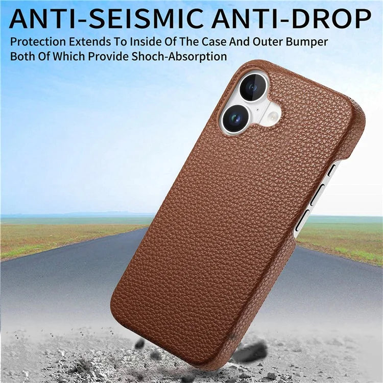 Y1 For iPhone 16 Case Shockproof Litchi Texture Leather+PC Phone Cover