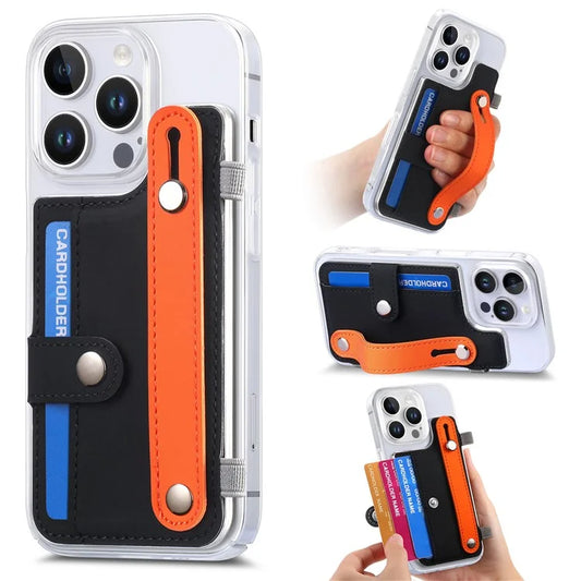 CY1 For iPhone 16 Pro Max Case Card Slot Wristband Kickstand Leather+PC Phone Cover