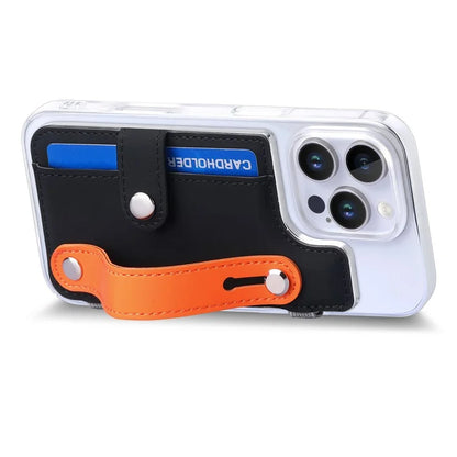 CY1 For iPhone 16 Pro Max Case Card Slot Wristband Kickstand Leather+PC Phone Cover