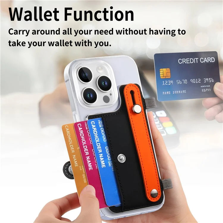 CY1 For iPhone 16 Pro Max Case Card Slot Wristband Kickstand Leather+PC Phone Cover