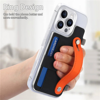 CY1 For iPhone 16 Pro Max Case Card Slot Wristband Kickstand Leather+PC Phone Cover