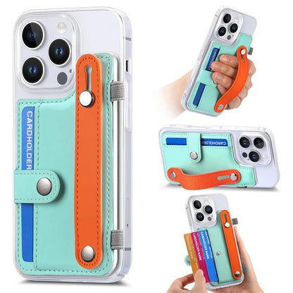 CY1 For iPhone 16 Pro Max Case Card Slot Wristband Kickstand Leather+PC Phone Cover