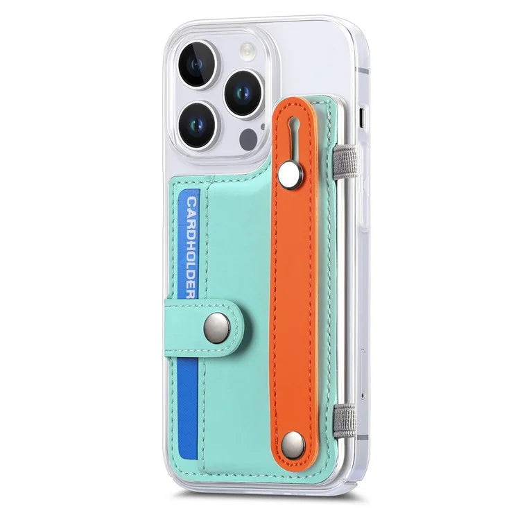 CY1 For iPhone 16 Pro Max Case Card Slot Wristband Kickstand Leather+PC Phone Cover