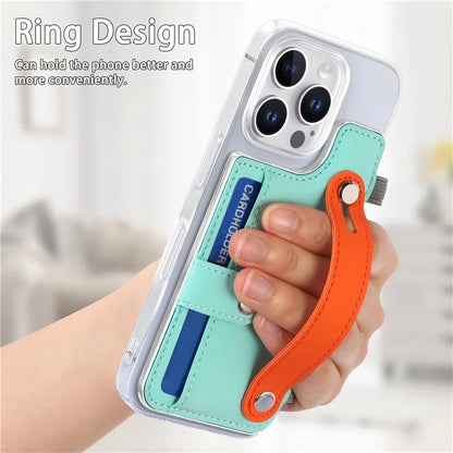 CY1 For iPhone 16 Pro Max Case Card Slot Wristband Kickstand Leather+PC Phone Cover