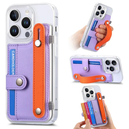 CY1 For iPhone 16 Pro Max Case Card Slot Wristband Kickstand Leather+PC Phone Cover