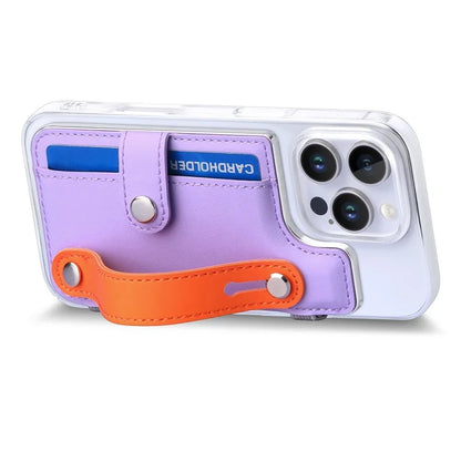 CY1 For iPhone 16 Pro Max Case Card Slot Wristband Kickstand Leather+PC Phone Cover