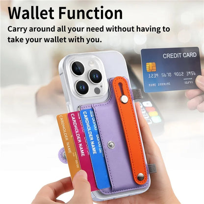 CY1 For iPhone 16 Pro Max Case Card Slot Wristband Kickstand Leather+PC Phone Cover